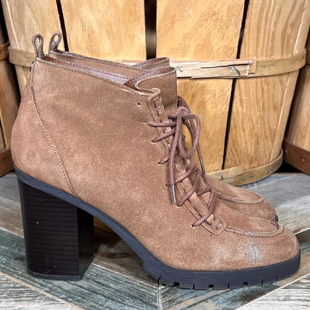 Circus by Sam Edelman Denver Bootie Tan Suede Lace Up Ankle Boots Women Size 8.5